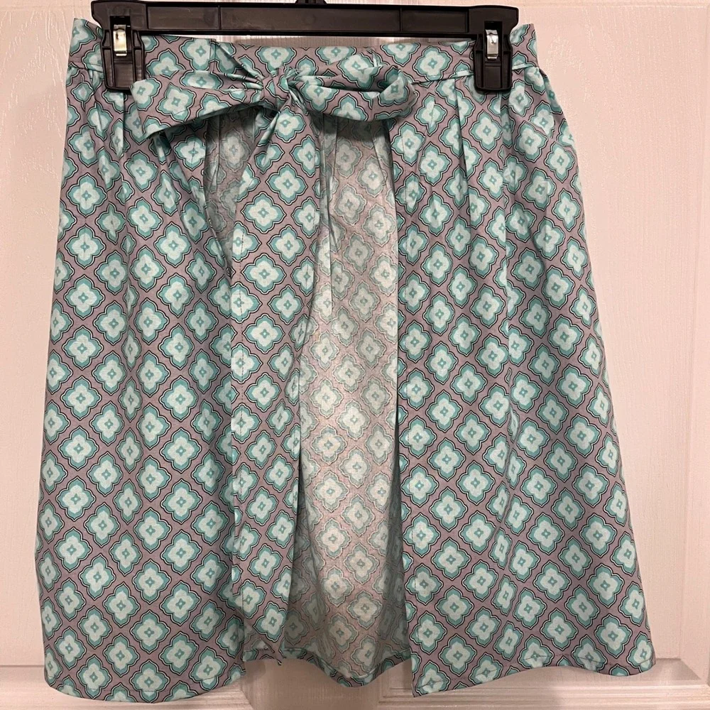Handmade Half Apron with Towel Front Teal Grey Quatrefoil Plaid XS-L